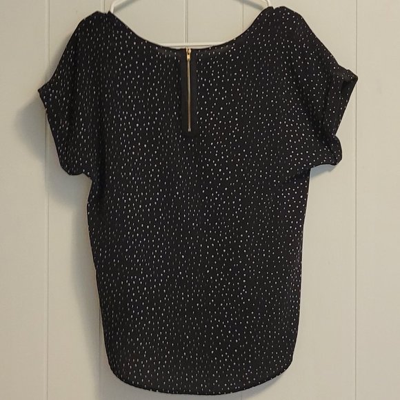 Papercut Clothing black with white polka dot short sleeve tunic blouse Sz: L - Picture 3 of 6